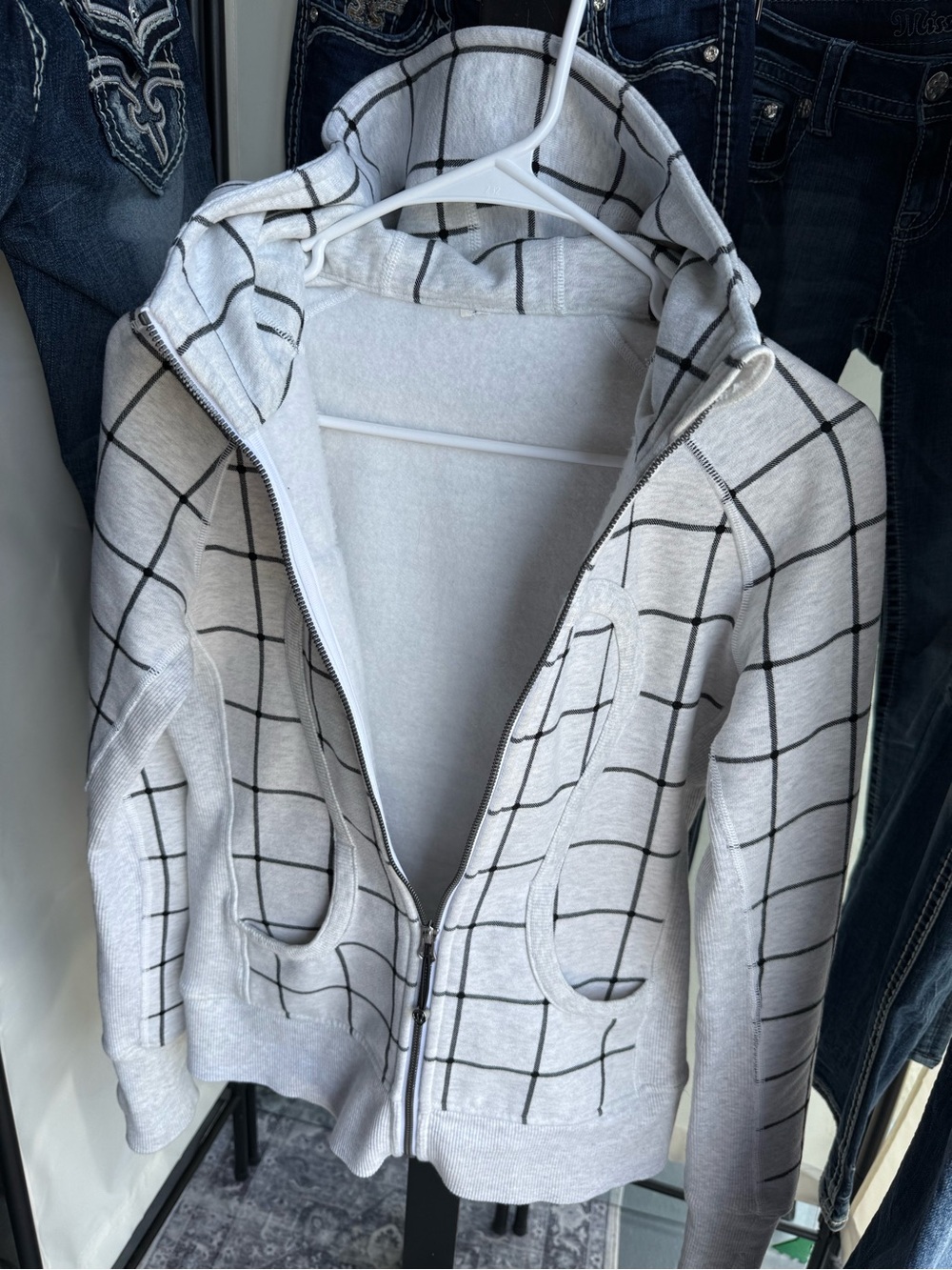 Lululemon Gray Grid Scuba Hoodie with Black Windowpane